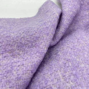 淡紫色系小香风羊毛面料，蓬松绒感小香风，女士外套半身裙布料布头
