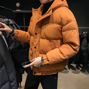 男士冬季面包服羽绒棉外套，短款加厚棉衣橘色，潮流棉服韩版棉袄连帽
