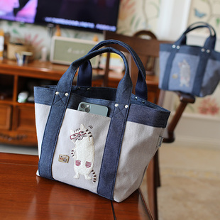 出口日本今年手提包猫咪女士手拎包逛街通勤包布艺小包日式