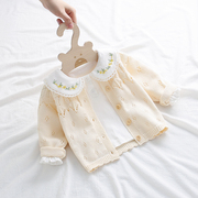 女童洋气开衫2024春秋装，6月婴儿毛衣外套，1-3岁新生宝宝纯棉针织衫