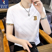 啄木鸟短袖男2024名牌t恤夏季冰丝品牌衣服，高端白色修身