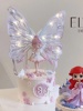 贝拉公主蛋糕装饰摆件粉色芭蕾舞裙女孩刺绣蝴蝶带灯女生生日插件