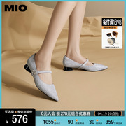 MIO米奥2024年春季尖头低跟单鞋一字带花朵钻饰秀气玛丽珍鞋女鞋