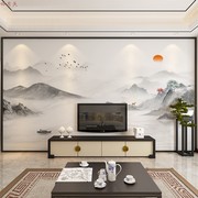 新中式壁纸轻奢意境山水，壁布电视背景墙壁画，客厅沙发无缝墙布墙纸