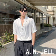韩国版男装东大门23夏学生百搭小清新网红黑白纯色西装领短袖衬衫