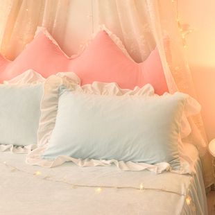 冬季珊瑚绒水晶绒枕套加绒保暖纯色枕头套法兰绒毛绒枕芯套一对装