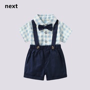 NEXT VRT宝宝背带套装童装俩件套男童格子衬衫绅士装儿童夏季套装