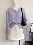 蓝紫米白马海毛，镂空针织开衫女早春短款显瘦长袖外套