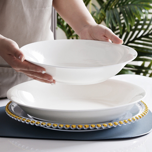骨瓷陶瓷白瓷器(白瓷器)西式创意白色汤盘饭，盘菜盘酒店西餐餐具碟子