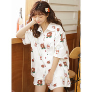 睡衣女春夏季纯棉短袖韩版学生薄款可爱甜美女士家居服套装可外穿