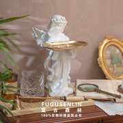 复古森林创意欧式树脂少女天使雕塑托盘桌面摆件家居样板房装饰品