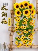 仿真向日葵吊篮壁挂假花藤条太阳花塑料室内客厅吊兰墙壁装饰植物