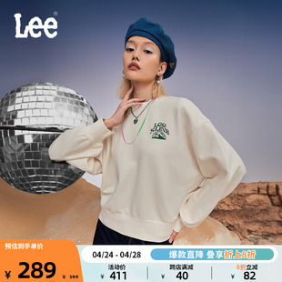 lee舒适版圆领太空元素，logo印花女抓绒卫衣，休闲潮lwt007321100