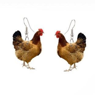 创意夸张搞笑亚克力，耳环创意耳饰欧美耳环，可爱搞怪动物母鸡