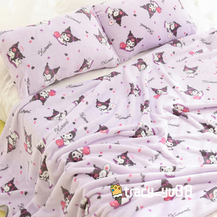 日系可爱卡通恶魔珊瑚绒毯冬季保暖床单空调毯办公午睡盖毯毯子