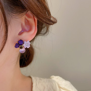 925银针镶钻猫眼石水晶紫色，花朵耳环韩国仙女，耳饰森系时尚耳钉女