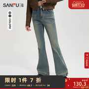 三福牛仔裤2024年女秋冬高腰显瘦设计感微喇长裤子女装478220