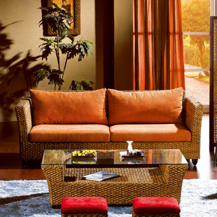 东南亚小户型客厅沙发组合单人spa沙发真藤植物沙发编制竹藤会所