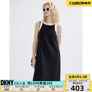 DKNY/唐可娜儿2024春夏女纯色气质无袖背心式显瘦A字连衣裙