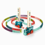 多米诺骨牌车自动放牌男孩益智积木，电动小l火车六一儿童节玩具礼