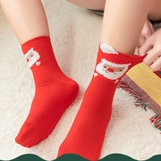 2024年龙年红色袜子女纯棉中筒袜秋冬季圣诞袜本命年可爱长袜
