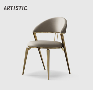 意式轻奢不锈钢餐椅，现代简约真皮凳子家用网红小户型，设计师靠背椅