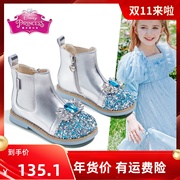 迪士尼童鞋女童靴子，2023年秋冬单靴水晶鞋小童，公主靴儿童短靴