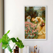 郁金香花园定制竖款花卉人物喷绘油画布画芯简无框INS书房装饰画