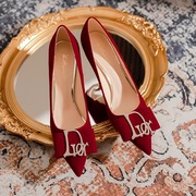 婚鞋女新娘鞋2024年百搭水钻细跟单鞋秀禾婚纱两穿红色高跟鞋