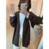 Apit V领针织开衫女24秋款宽松百搭中长款慵懒休闲单排扣上衣外套