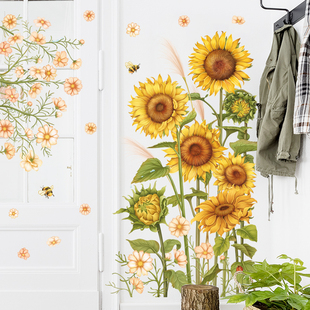 向日葵花朵墙贴纸小清新植物客厅，卧室温馨自粘背景墙贴房门贴装饰