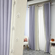 浪漫紫色雪尼尔拼色北欧简约现代窗帘布，高档大气客厅卧室遮光定制
