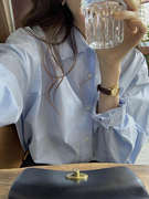 法式宽松休闲蓝色衬衫女春秋季设计感小众高级感纯棉长袖衬衣上衣