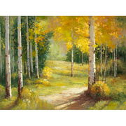 手工油画沙发装饰画客厅挂画 暖色调秋天白桦树林风景手绘