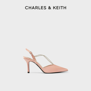 charles&keith女鞋，ck1-60280280-b通勤半宝石链条高跟，婚鞋单鞋女