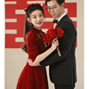 旗袍敬酒服新娘酒红色小个子，订婚礼服裙，中式回门便装蕾丝结婚