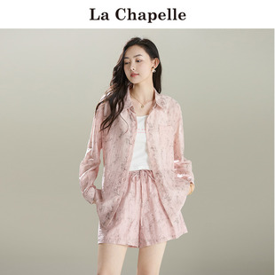 拉夏贝尔lachapelle夏装搭配一整套衬衫吊带短裤三件套装女