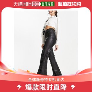 香港直邮潮奢 ASOS 女士thigh 设计皮革效果绑带喇叭型裤子(黑色)