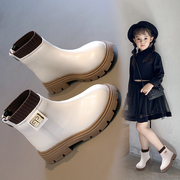 女童靴子儿童马丁靴，2023秋冬中大童，女孩短靴纯色毛线口中筒靴