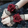 暗黑系lolita洛丽塔蕾丝手腕套手袖女酒红色玫瑰花礼服袖套手腕女