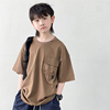 日系男童个性口袋圆领半袖上衣儿童纯色简约宽松百搭休闲短袖T恤