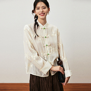 轻盈重工刺绣新中式国风上衣，立领对襟宝石，盘扣双层皱感纱衬衫