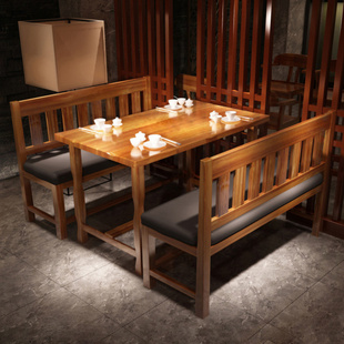 实木餐桌椅饭店桌椅组合长方形餐桌条桌餐厅面馆家用桌椅卡座椅子