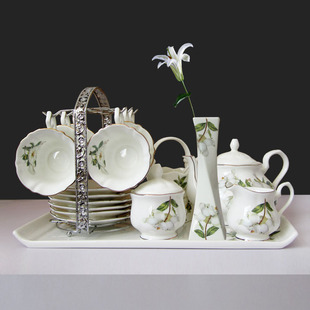 咖啡荷花杯套装欧式茶具，咖啡具骨瓷英式下午茶茶具，红茶杯碟陶瓷