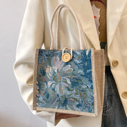 亚麻手提袋饭盒便当包包，2023高颜值时尚质感手拎包，ins日系挎包女