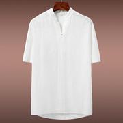 中青年男士t恤夏季短袖棉质v领上衣中式男装原创设计中国风体恤衫