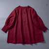 2023秋季色织亚麻洗水复古减龄红色，宽松娃娃衬衫洋气时尚上衣