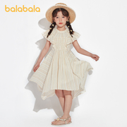 巴拉巴拉连衣裙女中大童夏季重工珍珠大荷叶袖不规则裙摆裙子