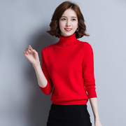 大红色高领毛衣女秋冬装2022年韩版款宽松长袖套头打底衫上衣