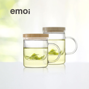 emoi玻璃杯子家用办公过滤带把水杯带盖茶水分离泡茶简约森系清新